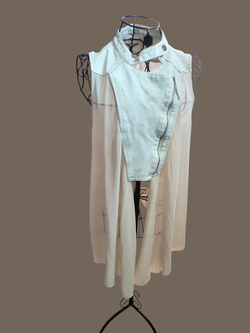 Chocolate White Asymmetrical Zip-Front Sleeveless Dress